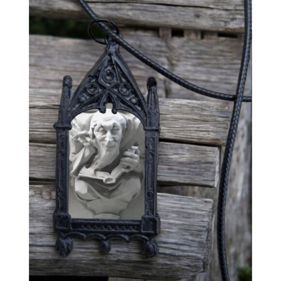 Reading Gargoyle Pendant Book Lover Jewelry Stone Sculpture Gothic Art Necklace - Picture 1 of 3